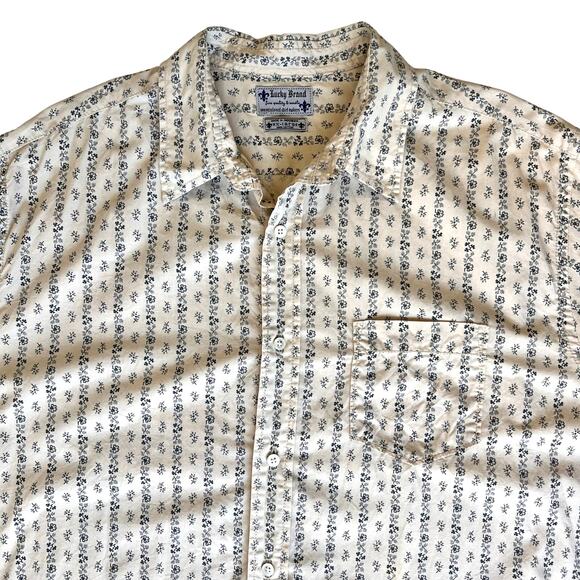 Lucky Brand Y2k Button Down Shirt Men's XXL Long Sleeve Floral Ivory Western Vtg - Picture 6 of 16